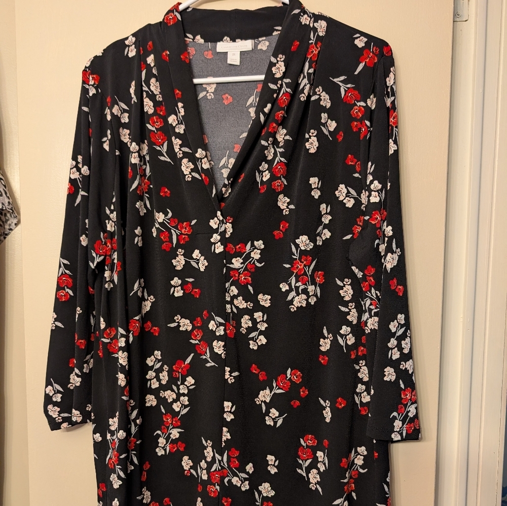 Charter Club Floral Black and Red Top